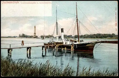 ALTE POSTKARTE SWINEMÜNDE LOOTSENDAMPFER U. LEUCHTTURM Dampfer ship Swinoujscie Uznam Wolin Ansichtskarte postcard AK