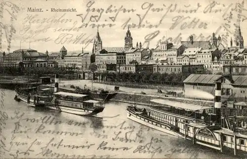 ALTE POSTKARTE DAMPFER WILHELM KAISER UND KÖNIG MAINZ RHEINANSICHT steam ship Schiff Ansichtskarte postcard