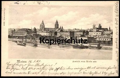 ALTE PASSEPARTOUT POSTKARTE MAINZ ANSICHT VOM RHEIN AUS DAMPFER SCHIFF PANORAMA Ansichtskarte postcard cpa AK