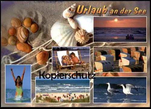 POSTKARTE URLAUB AN DER SEE KINDER MEER MUSCHEL COQUILLAGE DE MER Möwe Strandkorb shell postcard Ansichtskarte cpa AK