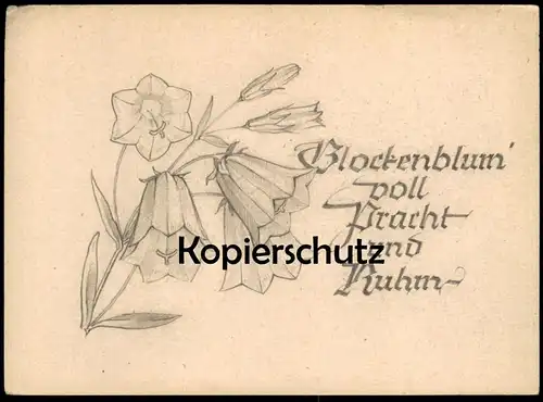 ALTE KÜNSTLER POSTKARTE ORIGINAL-ZEICHNUNG GLOCKENBLUME GEZ. 09.02.1944 IN LEMBERG LWIW DIE ARTILLERIE ZERSCHLÄGT.. WWII