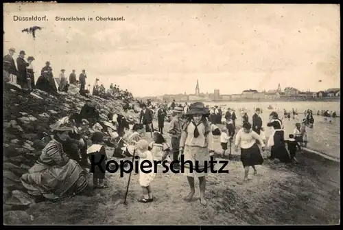 ALTE POSTKARTE DÜSSELDORF STRANDLEBEN IN OBERKASSEL Sonntagstracht Strand beach hat plage Ansichtskarte postcard AK