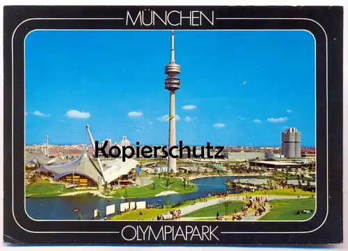 POSTKARTE MÜNCHEN OLYMPIAPARK OLYMPIAGELÄNDE Olympia 1972 Olympic Games Olympiades Turm BMW Hochhaus cpa postcard AK