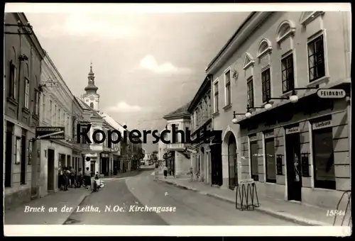 ALTE POSTKARTE BRUCK AN DER LEITHA N.Ö. KIRCHENGASSE FEINKOST JOHANN WINKLER VERSICHERUNGEN REISEBÜRO cpa AK postcard