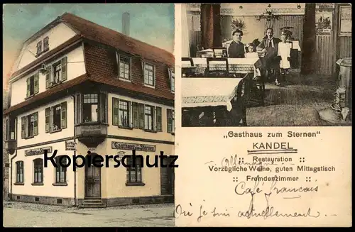 ALTE POSTKARTE KANDEL GASTHAUS ZUM STERNEN FREMDENZIMMER WEINE Blechschild Busch Bräu Annweiler Plakat U-Boot-Spende