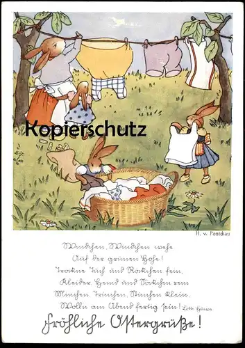 ALTE POSTKARTE FRÖHLICHE OSTERGRÜSSE HASEN VERMENSCHLICHT HANS WOLFF VON PONICKAU Hase rabbit bunny easter cpa postcard