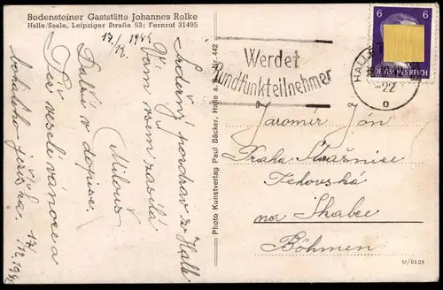 ALTE POSTKARTE HALLE SAALE BODENSTEINER GASTSTÄTTE 1942 JOHANNES ROLKE BIERQUELLE COBURGER BIERSTUBE Ansichtskarte AK