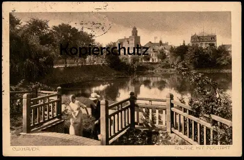 ALTE POSTKARTE CUXHAVEN ANLAGE MIT POSTAMT Post Ansichtskarte postcard cpa AK