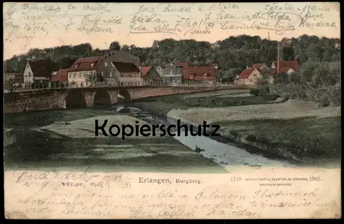 ALTE POSTKARTE ERLANGEN BURGBERG Essenbacher Brücke Verlag Hermann Martin 1902 Bayern Ansichtskarte postcard AK cpa