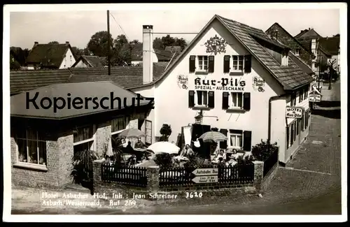 ALTE POSTKARTE ASBACH HOTEL ASBACHER HOF INH. JEAN SCHREINER KUR-PILS Bier beer Verkehrsschild Linz Honnef Ansichtskarte