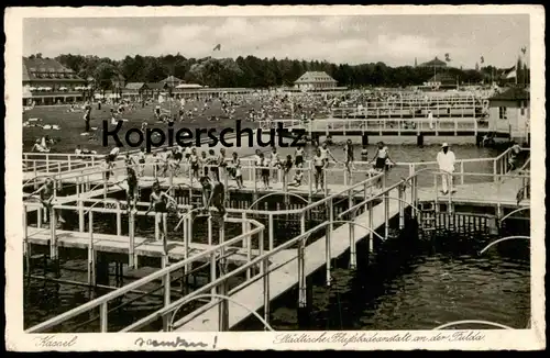 ALTE POSTKARTE KASSEL STÄDTISCHE FLUSSBADANSTALT AN DER FULDA grösste Flussbadeanstalt Deutschlands Cassel cpa postcard