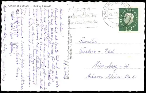 ÄLTERE POSTKARTE RHEINE ORIGINAL LUFTFOTO Luftbild Fliegeraufnahme Totalansicht Total AK postcard Ansichtskarte cpa