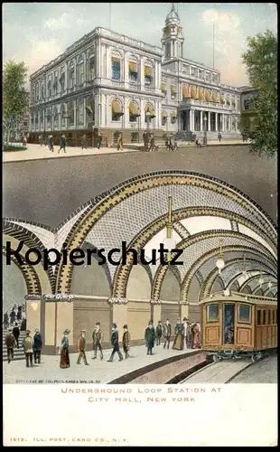 ALTE POSTKARTE UNDERGROUND LOOP STATION AT CITY HALL NEW YORK TUBE METRO TRAM Tramway Strassenbahn USA America postcard