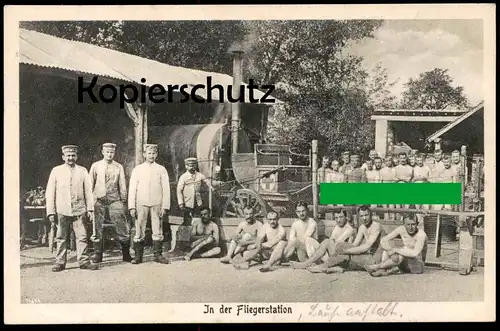 ALTE POSTKARTE IN DER FLIEGERSTATION LAUSEANSTALT SOLDATEN nackt nue nu hommes nus nude men nudists penis 1914 - 1918