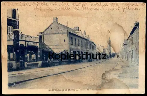 ALTE POSTKARTE ESCAUDOEUVRES NORD ROUTE DE VALENCIENNES CAFE POSTÉ cpa postcard AK Ansichtskarte