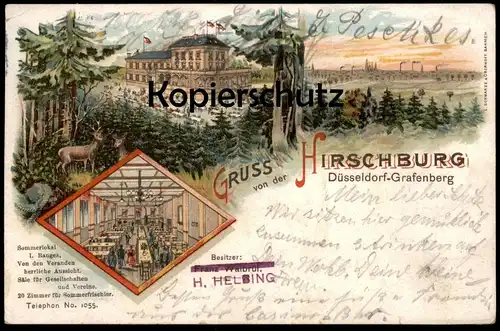 ALTE LITHO POSTKARTE DÜSSELDORF GRAFENBERG GRUSS VON DER HIRSCHBURG BES. H. HELBING cpa postcard AK Ansichtskarte