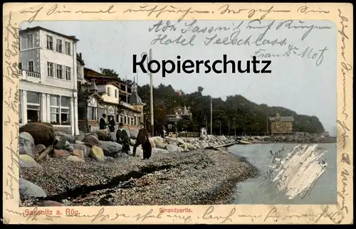 ALTE POSTKARTE SASSNITZ AUF RÜGEN STRANDPARTIE Hotel Seeschloss Strand beach plage Ansichtskarte AK cpa postcard