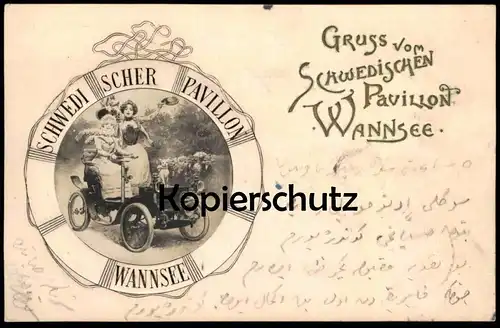 ALTE POSTKARTE BERLIN SCHWEDISCHER PAVILLON WANNSEE 1902 AUTO DE DION-BOUTON car Oldtimer Botschaft Türkei Diplomat AK