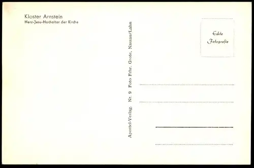 ÄLTERE POSTKARTE KLOSTER ARNSTEIN HERZ-JESU-HOCHALTAR DER KIRCHE Obernhof Seelbach bei Nassau Ansichtskarte Jesus AK cpa