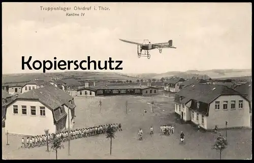 ALTE POSTKARTE TRUPPENLAGER KANTINE IV OHRDRUF FLUGZEUG TAUBE ? Plane Airplane Avion aircraft aeroplane camp postcard AK