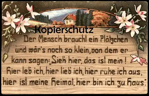 ALTE KÜNSTLER POSTKARTE BLUMEN SPRUCH 1915 WILLY BÖHME HEIMAT HEIM GLÜCK PLATZ HAUS ZUHAUSE HOLZBRANDMALEREI postcard AK