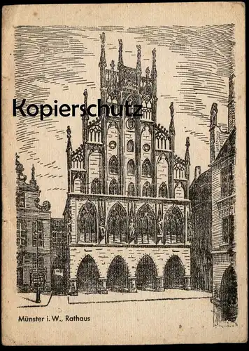 ALTE POSTKARTE MÜNSTER WESTFALEN RATHAUS STEINZEICHNUNG RADIERUNG PAPIER VERM. ZU KRIEGSZEIT postcard Ansichtskarte cpa