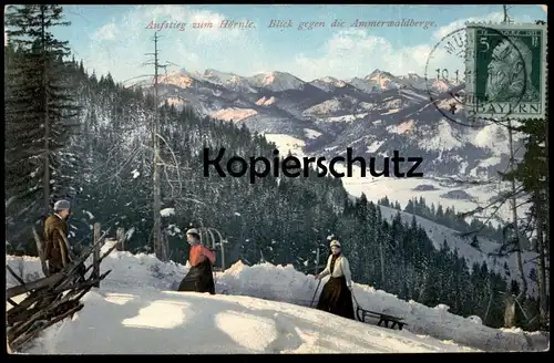 ALTE POSTKARTE BAD KOHLGRUB AUFSTIEG ZUM HÖRNLE BLICK GEGEN DIE AMMERWALDBERGE Schlitten Ansichtskarte AK cpa postcard