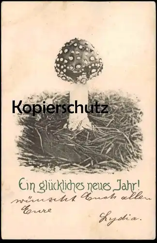 ALTE POSTKARTE FLIEGENPILZ EIN GLÜCKLICHES NEUES JAHR NEUJAHR Pilz fly agaric tue-mouche cpa postcard Ansichtskarte AK