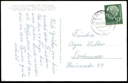 ÄLTERE POSTKARTE HARDEHAUSEN BEI SCHERFEDE GASTHAUS H. VARLEMANN Warburg Autos VW Volkswagen Käfer Opel postcard cpa