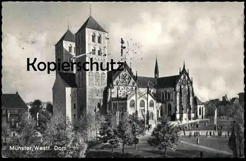 ÄLTERE POSTKARTE MÜNSTER IN WESTFALEN DOM SÜDSEITE BESUCHER FLAGGEN Ansichtskarte cpa postcard AK