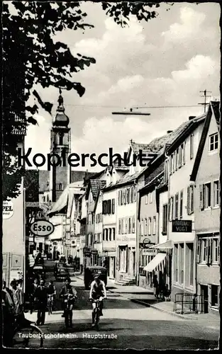 ÄLTERE POSTKARTE TAUBERBISCHOFSHEIM HAUPTSTRASSE ESSO TANKSTELLE filling station verm. Opel postcard Ansichtskarte cpa