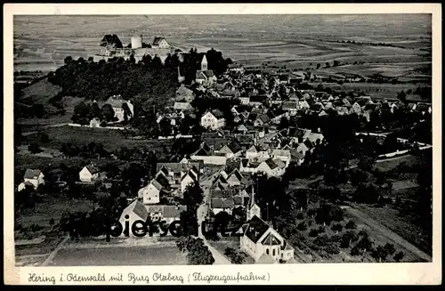 ÄLTERE POSTKARTE HERING IM ODENWALD MIT BURG OTZBERG FLUGZEUGAUFNAHME FLIEGERAUFNAHME LUFTBILD postcard Ansichtskarte AK