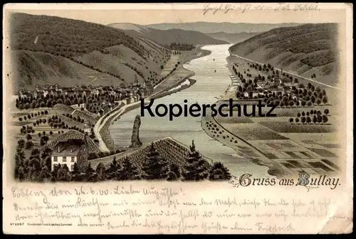 ALTE LITHO POSTKARTE GRUSS AUS BULLAY GESAMTANSICHT TOTALANSICHT PANORAMA ALF-BULLAY Mosel AK Ansichtskarte cpa postcard