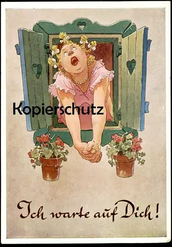 ÄLTERE POSTKARTE ICH WARTE AUF DICH! waiting for you love amour Frau woman femme Ansichtskarte AK postcard cpa