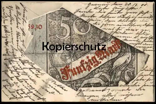 ALTE POSTKARTE GELDSCHEIN 50 MARK REICHSKASSENSCHEIN um 1882 money monnaie billet de banque bank note Geld cpa postcard