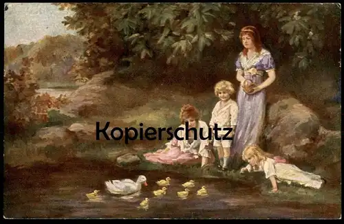 ALTE POSTKARTE KINDER AM TEICH ENTENKÜKEN ENTE SOMMER-IDYLL F. BERGER children enfants Ansichtskarte cpa postcard AK