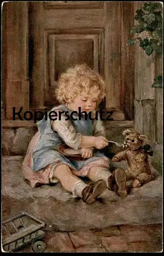 ALTE POSTKARTE BÄRCHEN ISST MÄDCHEN FÜTTERT TEDDY Bär ours Spielzeug cpa AK Ansichtskarte postcard