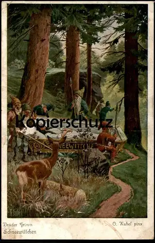 ALTE LITHO POSTKARTE SCHNEEWITTCHEN UND DIE 7 ZWERGE Märchen fairy tall snow white blanche-neige nains dwarfs Reh cpa AK