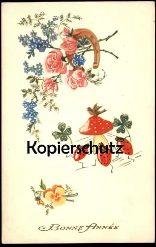 ALTE POSTKARTE MARIENKÄFER TANZEN UM FLIEGENPILZ VERMENSCHLICHT KÄFER coccinelle ladybug ladybird fly agaric AK postcard