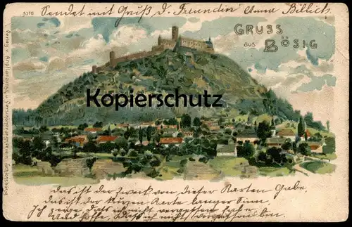 ALTE LITHO POSTKARTE GRUSS AUS BÖSIG BEZDEZ SUDETEN Tschechien Tschechische Repulik Ansichtskarte postcard cpa AK