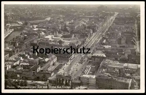 ALTE POSTKARTE BERLIN BRANDENBURGER TOR UND UNTER DEN LINDEN FESTSCHMUCK FLIEGERAUFNAHME OLYMPIA 1936 ? Ansichtskarte