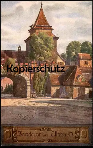 ALTE KÜNSTLER POSTKARTE ZÜNDELTOR ZU ULM V. MARSCHALL FELDPOST 1943 Tor Ansichtskarte AK cpa postcard