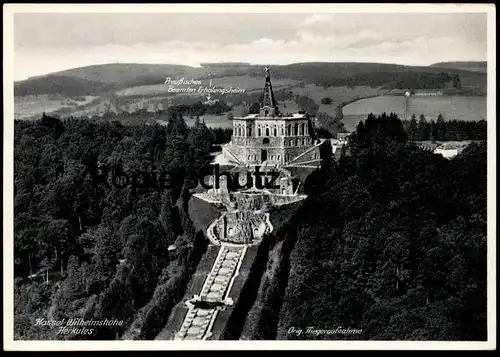 ALTE POSTKARTE KASSEL WILHELMSHÖHE PREUSSISCHES BEAMTEN-ERHOLUNGSHEIM HERKULES FLIEGERAUFNAHME Denkmal monument Cassel