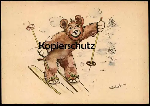 ALTE KÜNSTLER POSTKARTE TEDDY BÄR FÄHRT SKI ROHDE Skier bear skiing ours cpa Ansichtskarte AK postcard