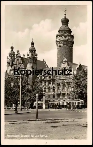 ALTE POSTKARTE MESSESTADT LEIPZIG NEUES RATHAUS MIT STRASSENBAHN AK Ansichtskarte postcard cpa