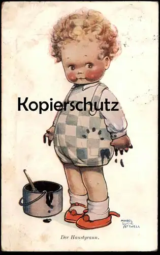 ALTE POSTKARTE DER HAUSTYRANN JUNGE MIT FARBTOPF MABEL LUCIE ATTWELL KIND enfant crying boy child Ansichtskarte postcard