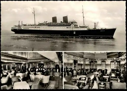 ÄLTERE POSTKARTE M.S. BERLIN NORDDEUTSCHER LLOYD GESELLSCHAFTSHALLE RAUCHSALON MS Schiff Motorschiff ship postcard cpa