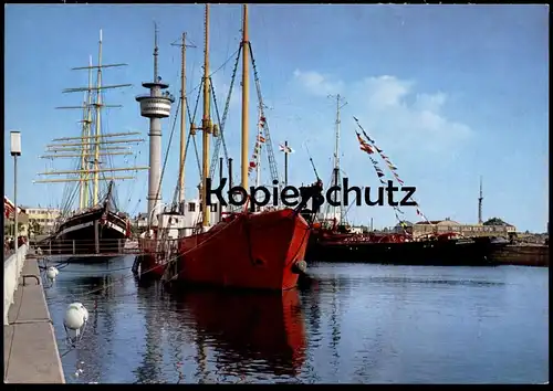 ÄLTERE POSTKARTE BREMERHAVEN ALTER HAFEN MUSEUMSHAFEN RADARTURM BARK SEUTE DEERN SCHIFF ELBE 3 SEEFALKE ship postcard AK