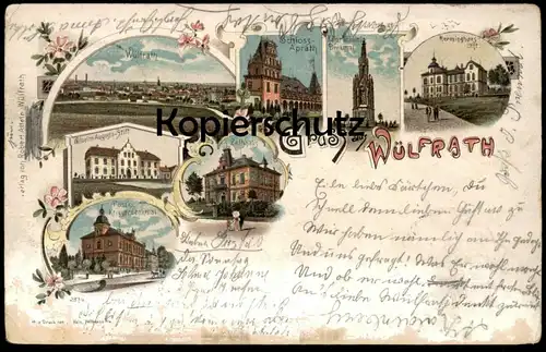 ALTE LITHO POSTKARTE GRUSS AUS WÜLFRATH 1898 WILHELM-AUGUSTA-STIFT SCHLOSS APRATH HERMINGHAUS-STIFT Ansichtskarte cpa AK