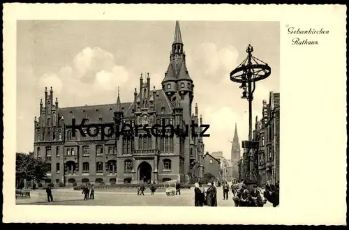 ÄLTERE POSTKARTE GELSENKIRCHEN RATHAUS Schild Essen Eisverkäufer Eis Ice Gelato Handkarren Beleuchtung Laterne pushcart